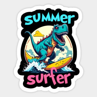 Summer Dinosaur Surfer Funny Sticker